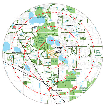 Map of CLC Grayslake Bicycle Connections